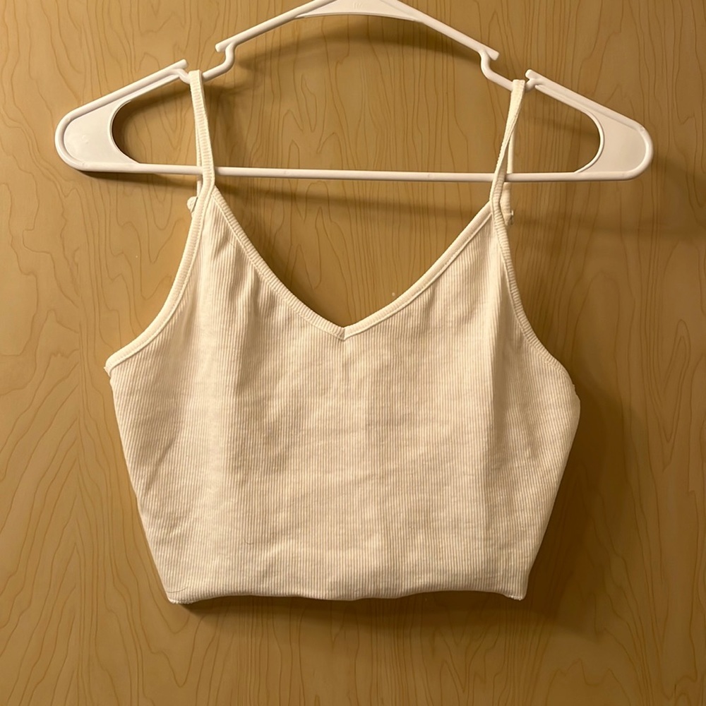 medium, White lace back crop tank top